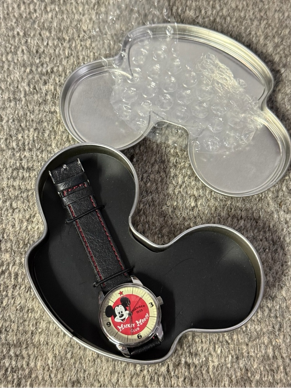 Mickey Mouse Red Dial Leather Strap Watch - Classic Character Style